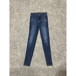 American Eagle Next Level Stretch Women's Hi Rise Jegging Size 00 Blue Dark‎